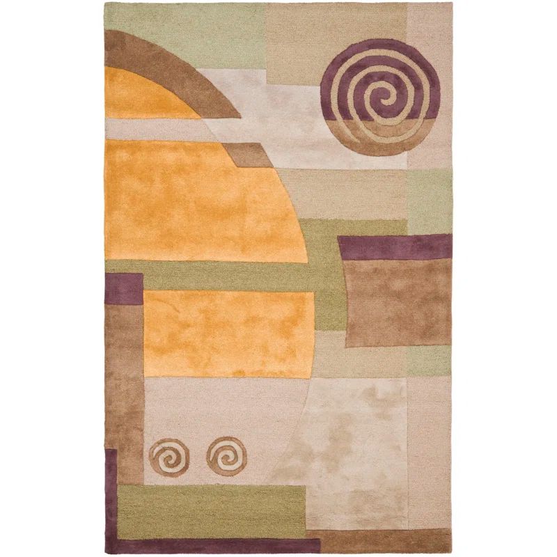 Beige and Multicolor Hand-Tufted Wool Area Rug, 5' x 8'