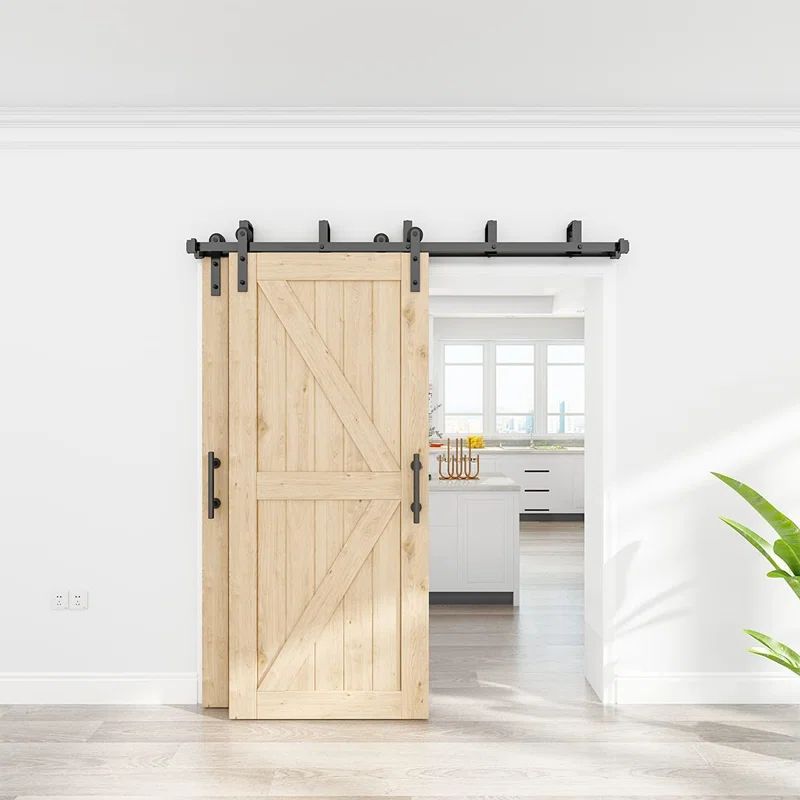 132-Inch Matte Black Double Bypass Barn Door Hardware Kit