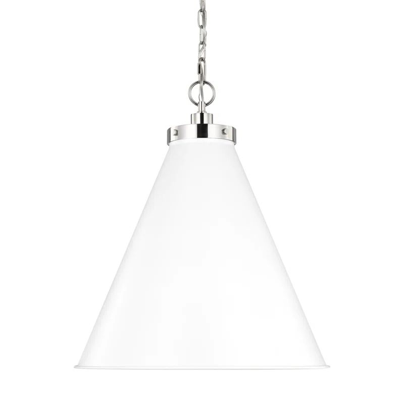 Matte White and Polished Nickel Indoor/Outdoor Cone Pendant Light