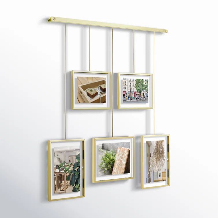 Matte Brass Floating Wall Collage Frame Set, 5-Piece