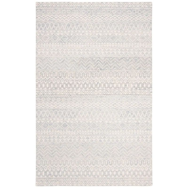 Ivory and Aqua Hand-Knotted Wool Stripe Rug, Large Rectangle
