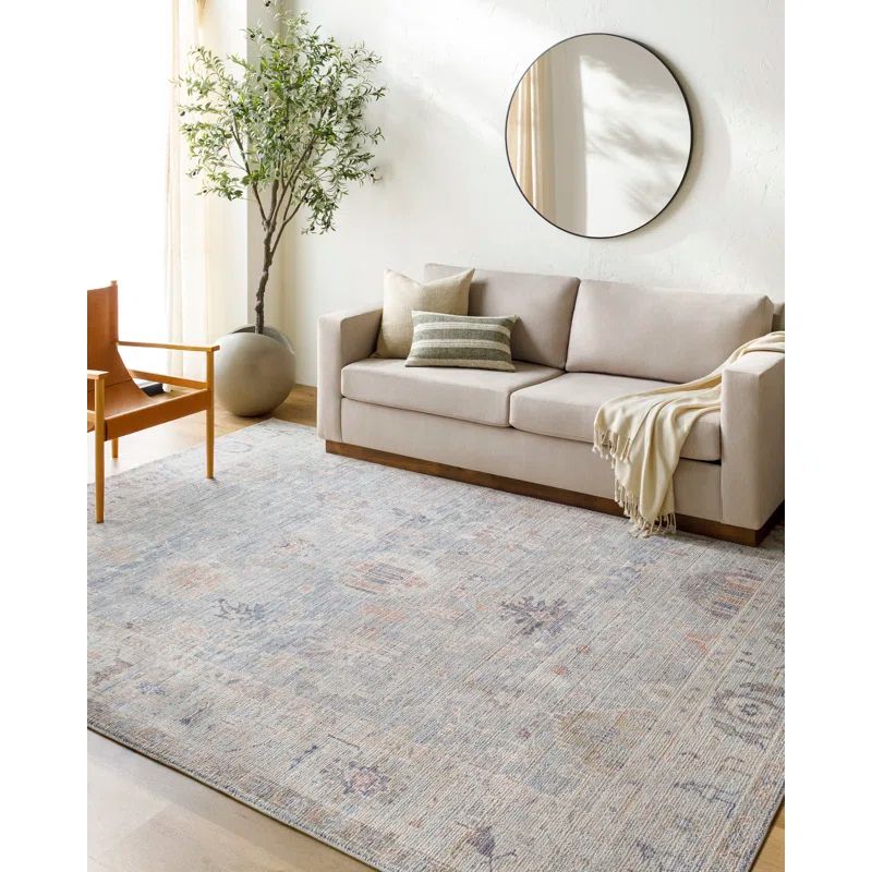 Pale Blue Vintage-Inspired Reversible Rectangular Area Rug 6' x 9'