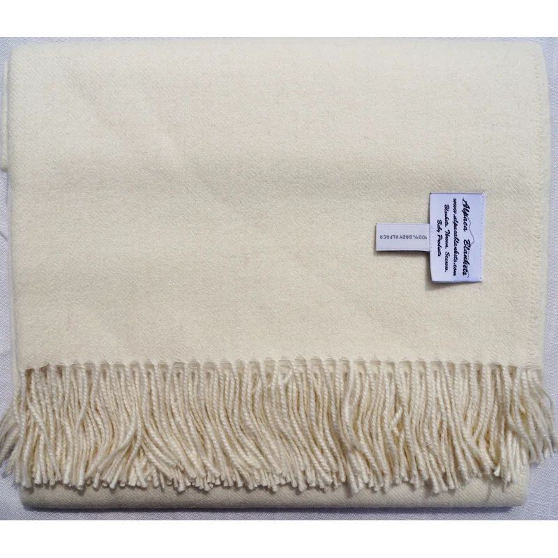 White Baby Alpaca Wool Handwoven Throw Blanket