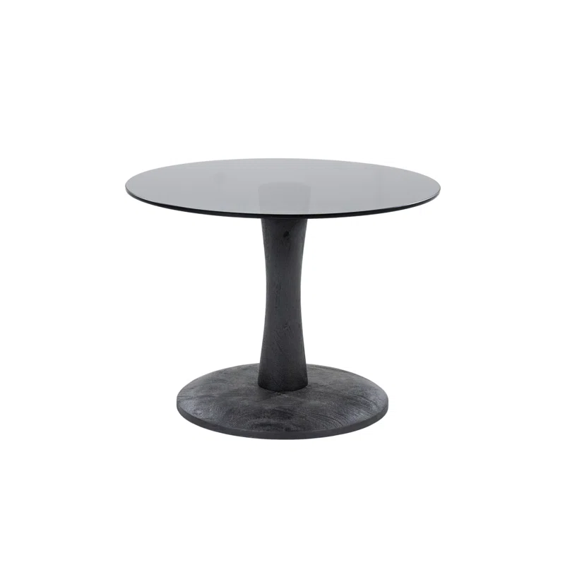 Round Black Wood and Glass Coffee Table