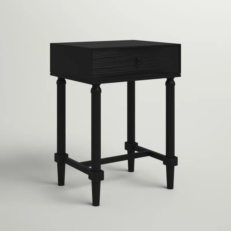 Elegant White Wood Accent Table with Carved Details and Storage Drawer