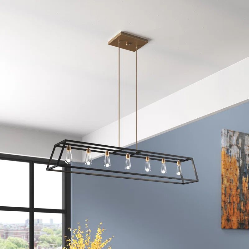 Bronze 65" Industrial Cage Linear Chandelier