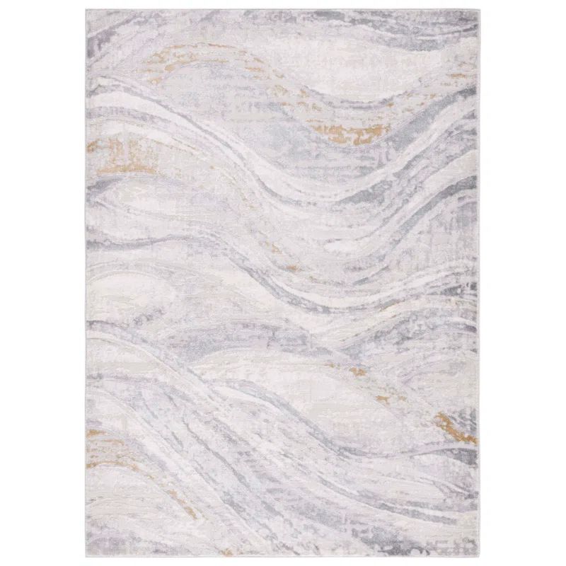 Gray and Beige Abstract Hand-Knotted Synthetic Area Rug