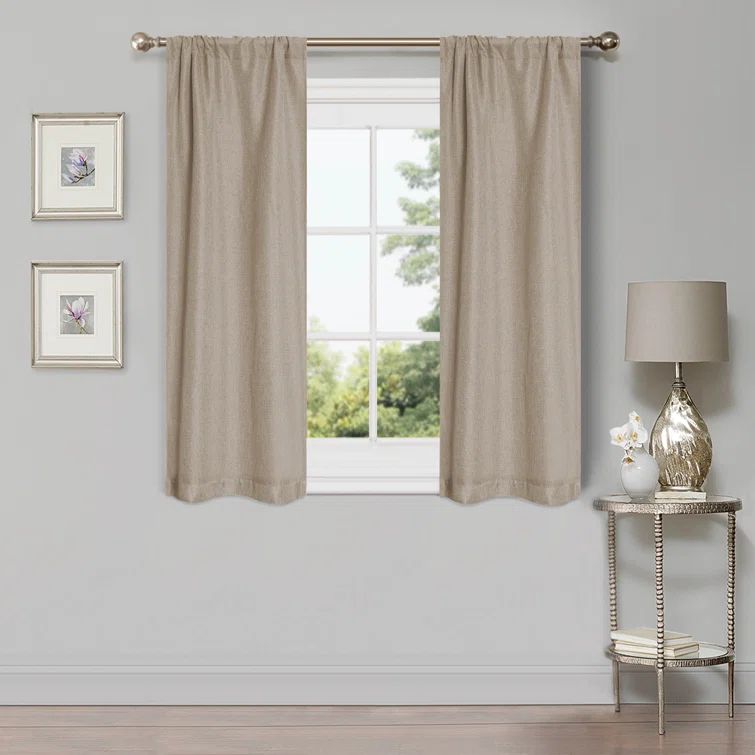 Frosted Almond Linen Pattern Blackout Curtain Panels, 26" x 63"