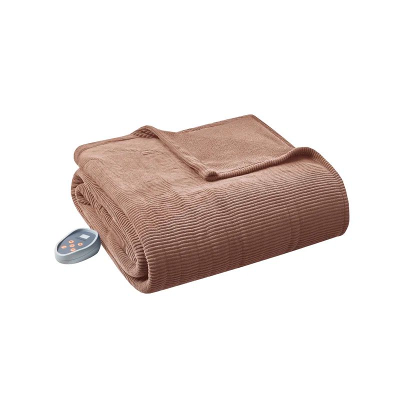Queen Size Brown Micro Fleece Reversible Heated Blanket