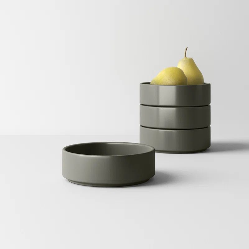 Charcoal Ceramic Shallow Pasta Bowls Set of 4