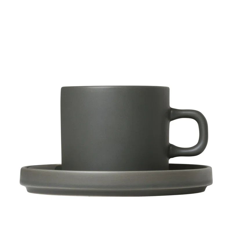 Agave Green Stoneware Coffee Mug and Saucer Set