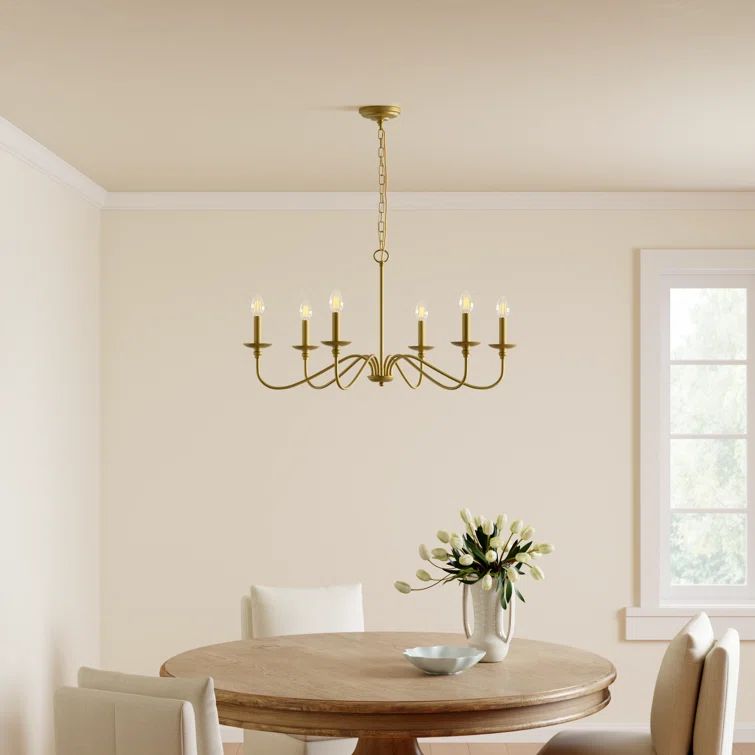 Brass 6-Light Candle Style Chandelier with Adjustable Chain