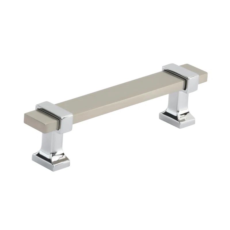 Satin Nickel and Polished Chrome Bar Cabinet Pull with Mounting Hardware
