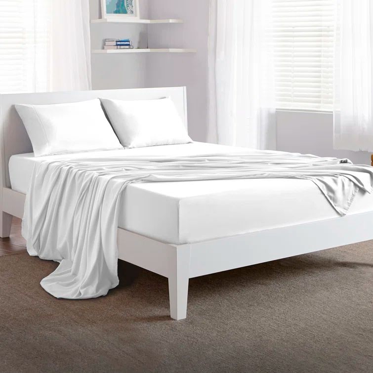 Bright White Twin Microfiber Polyester Sheet Set with Pillowcases