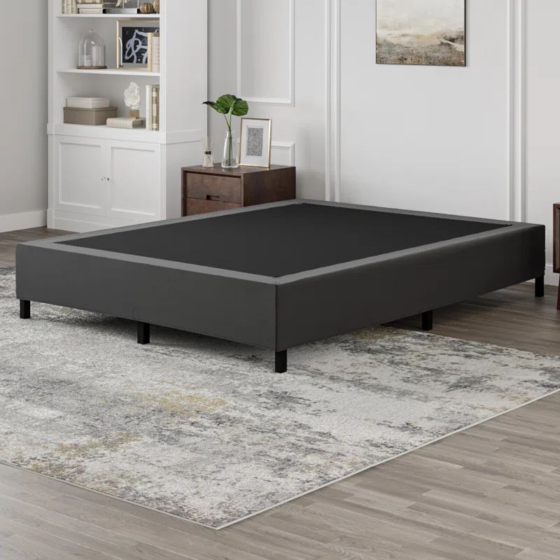 Full Size Black Upholstered Metal Mattress Foundation