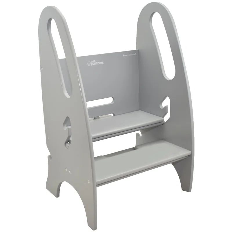Silver Drop Adjustable Wooden Toddler Step Stool with Safety Rails