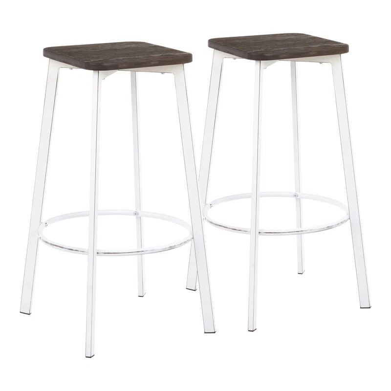 Vintage White & Espresso Industrial Backless Bar Stool