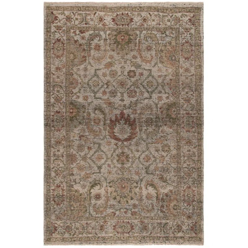 Hand-Knotted Ivory Wool 6' x 9' Oriental Rug