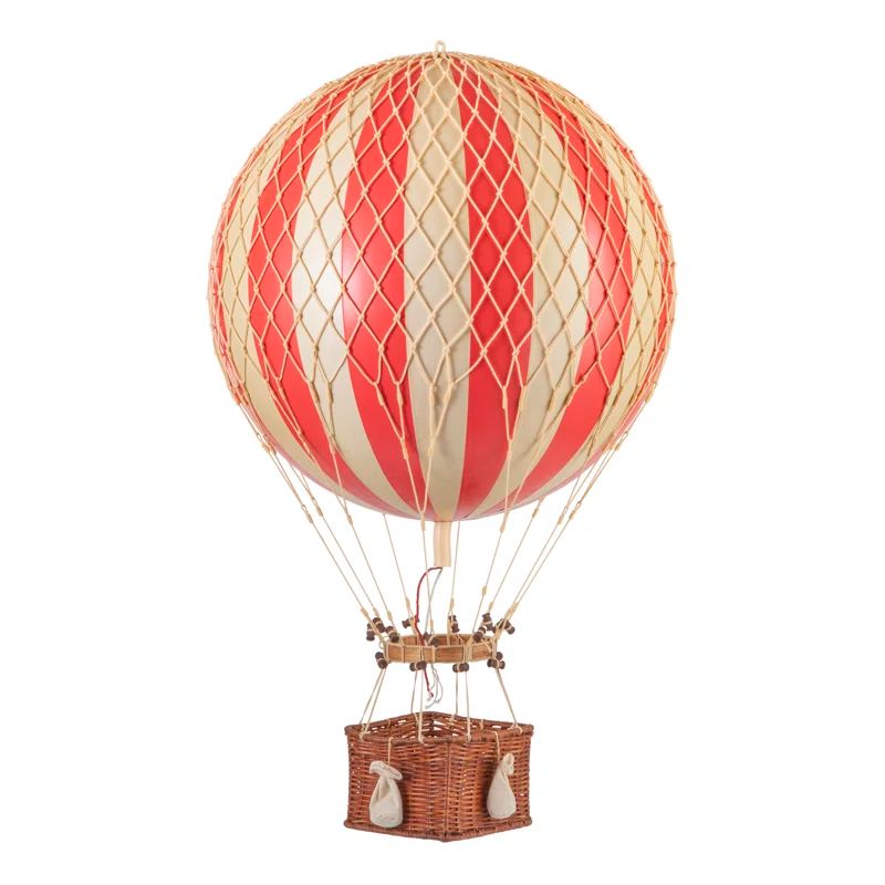 Large Red and Beige Hot Air Balloon with Rattan Basket