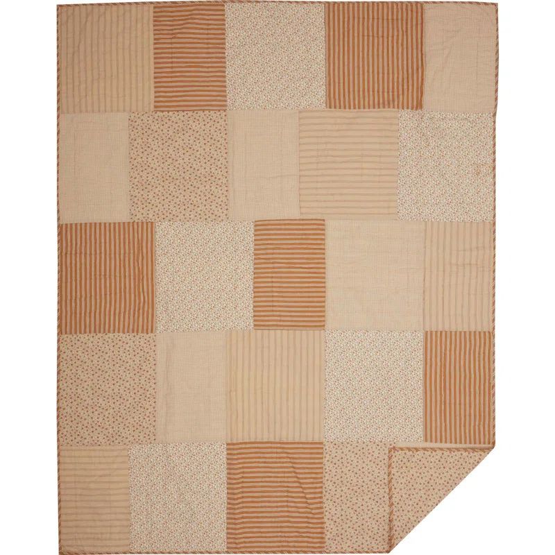 Golden Striped and Floral Reversible Twin Cotton Quilt