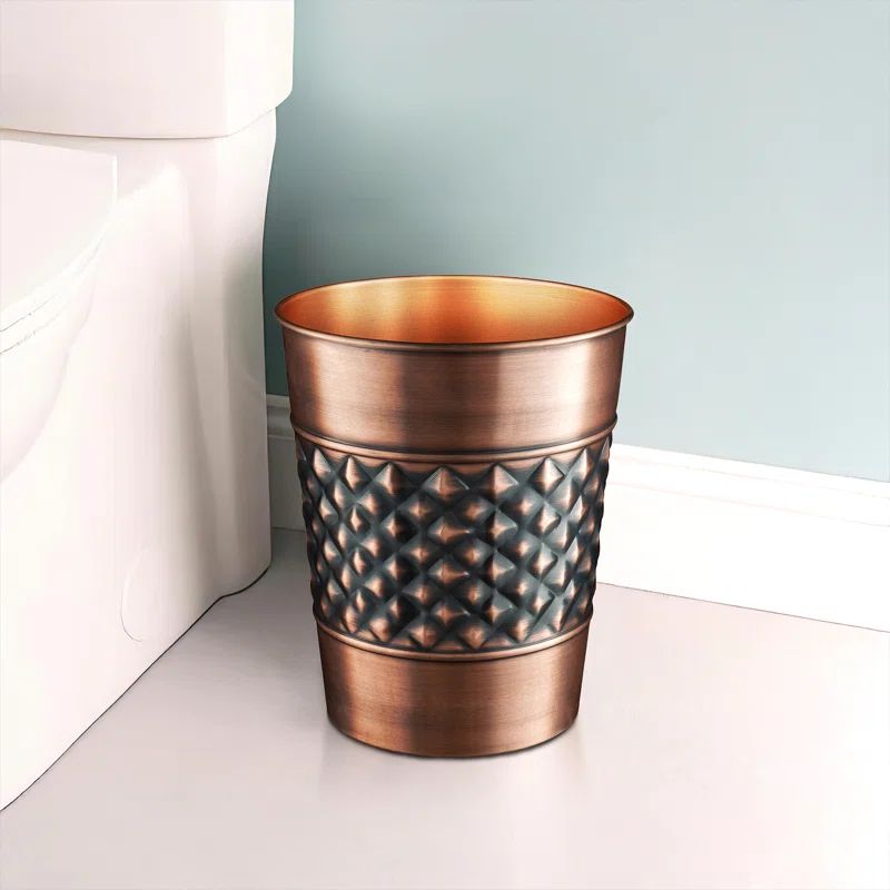 Copper and Black Geometric Embossed Metal Bathroom Trash Can