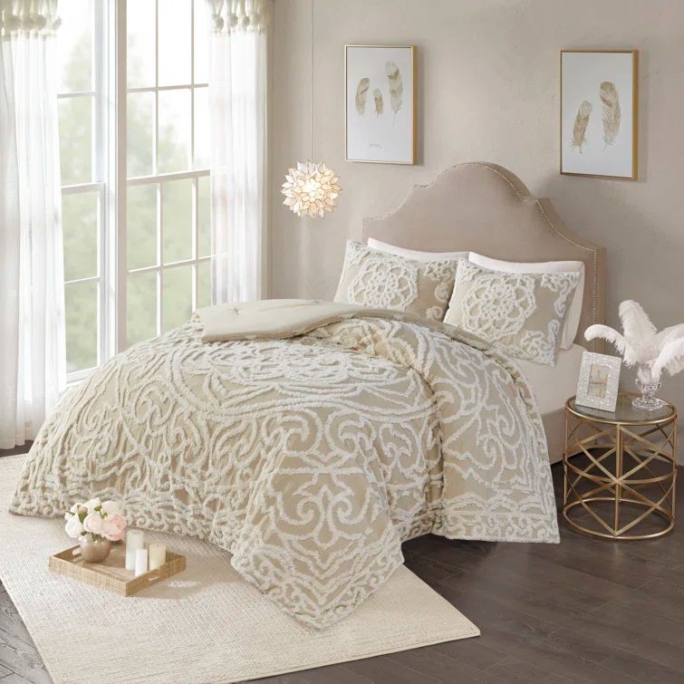 Taupe Full Cotton Chenille Medallion Comforter Set