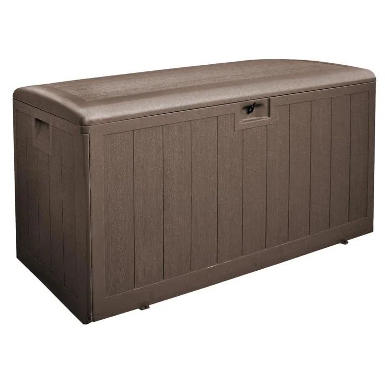 Java Brown 130 Gallon Lockable Resin Wicker Deck Box