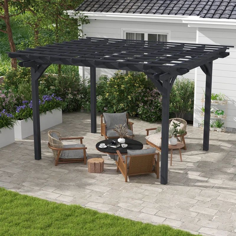 12 Ft. Gray Solid Wood Outdoor Pergola