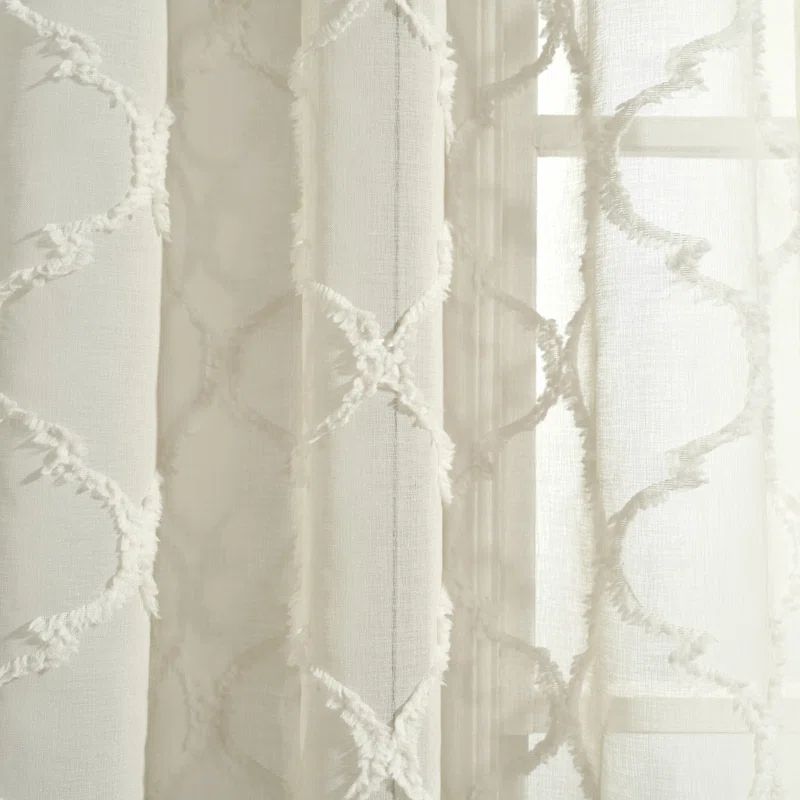 Neutral Sheer Polyester Trellis Grommet Window Panels