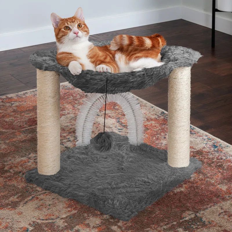 Gray Plush Cat Hammock with Sisal Scratching Posts