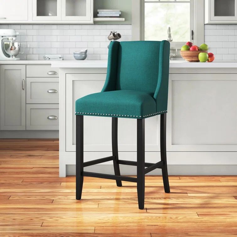 Elegant Gray Upholstered Counter Stool with Nailhead Trim