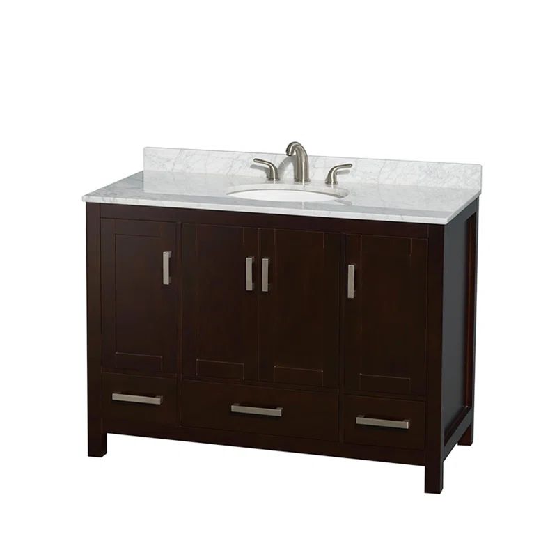 Espresso Solid Wood Freestanding Single Bathroom Vanity with White Marble Top