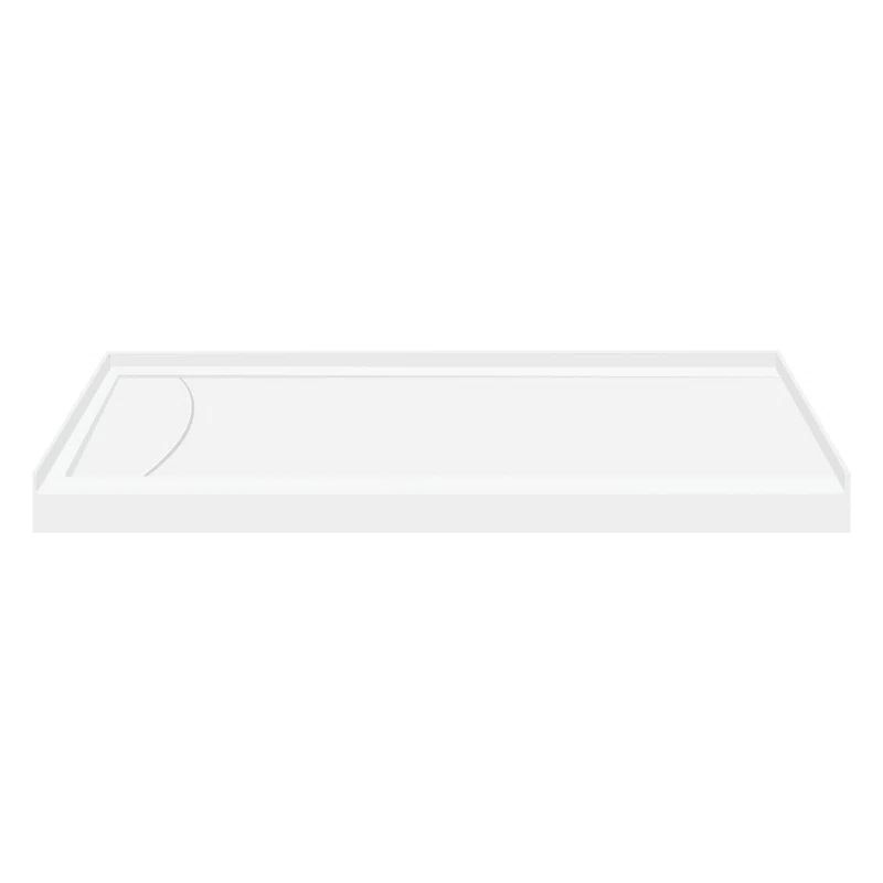 White Solid Surface Rectangular Shower Base with Left Drain