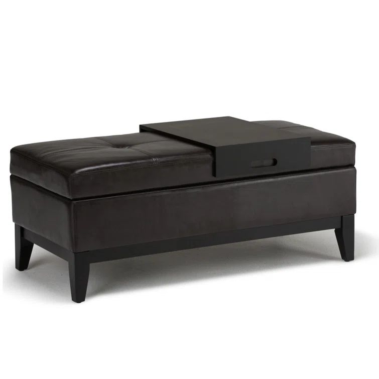 Tanner's Brown Faux Leather Tufted Footstool with Tray