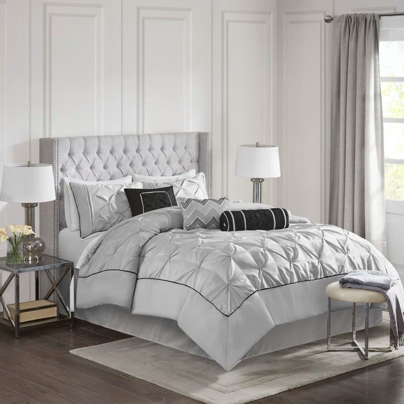 Laurel 7-Piece Grey Tufted Queen Comforter Set