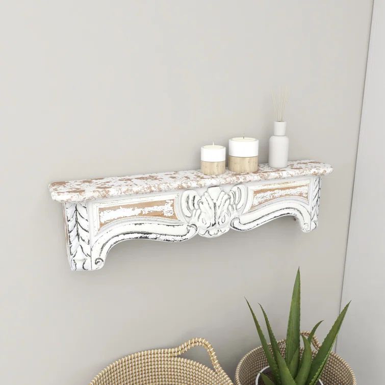 Charming White Wood Floating Wall Shelf, 36" x 6" x 9"
