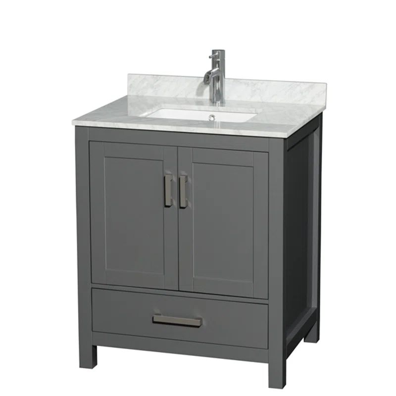 Sheffield 30" Dark Gray Solid Wood Bathroom Vanity with Marble Top