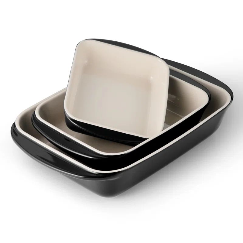 Black and Cream Ceramic Porcelain 3-Piece Baking Pan Set