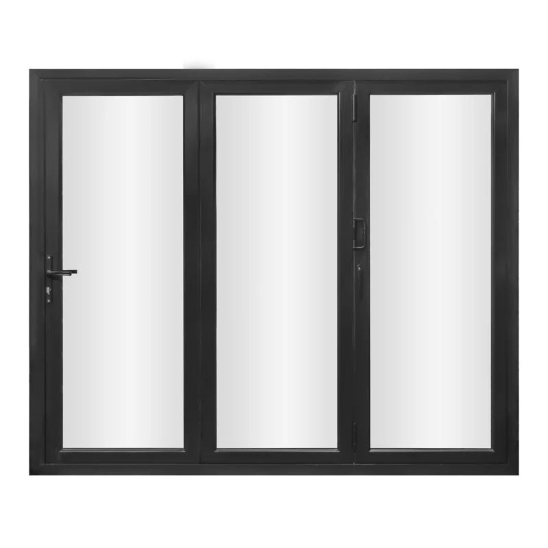 Black Aluminum 96" Folding Patio Door with Glass Panels
