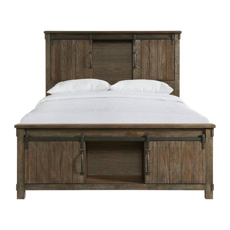 Rustic Mahogany Queen Storage Bed with Sliding Doors