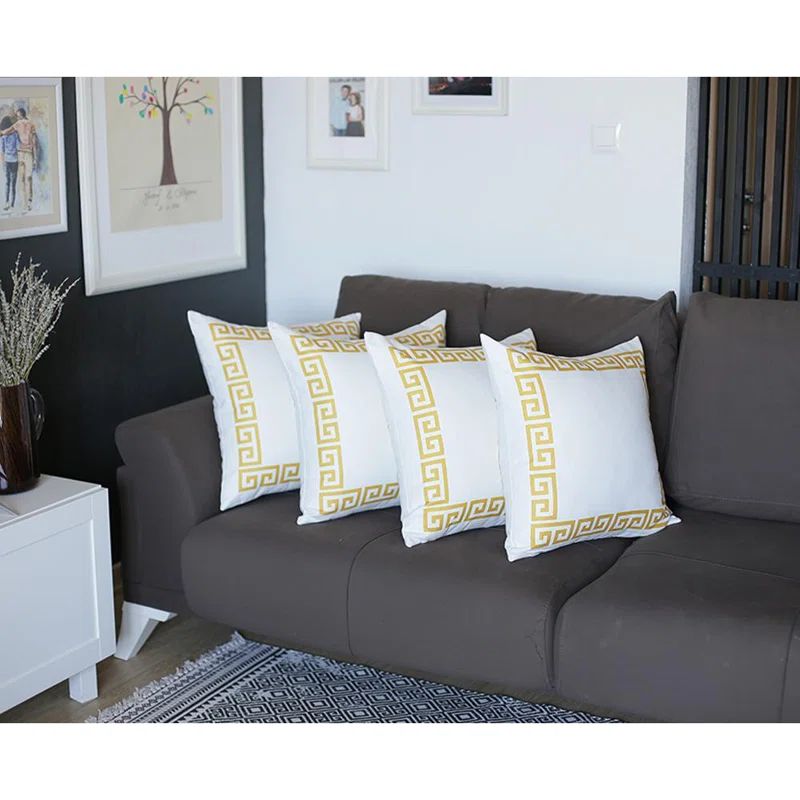 Apolena 18" White & Yellow Greek Key Polyester Pillow Cover Set