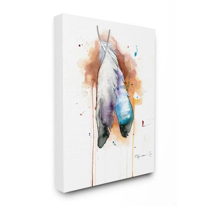 Bird Feathers Abstract Watercolor Wrapped Canvas Wall Art