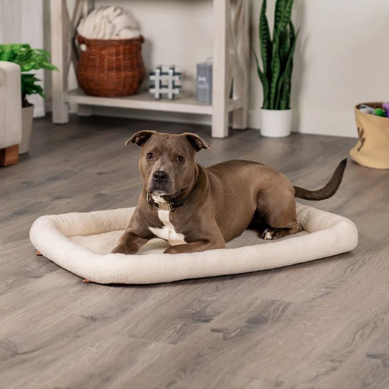 Cream Faux Lambswool Bolster Crate Pet Bed, Large