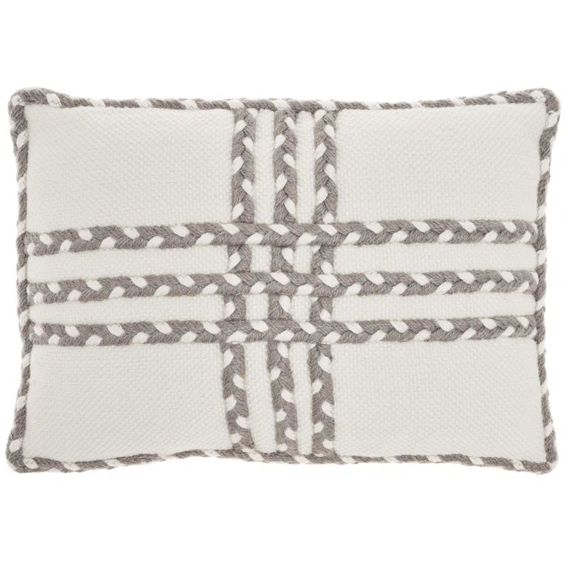 Gray and Ivory Braided Applique 14" x 20" Rectangular Throw Pillow