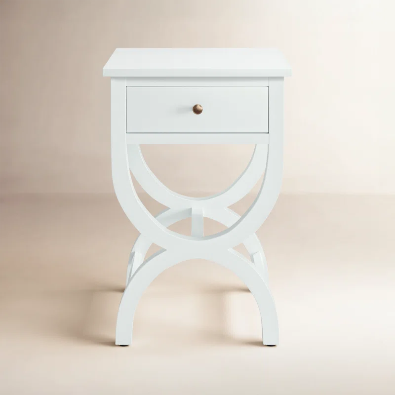 Dalat White Poplar Wood Night Table with Zinc Knob and Storage