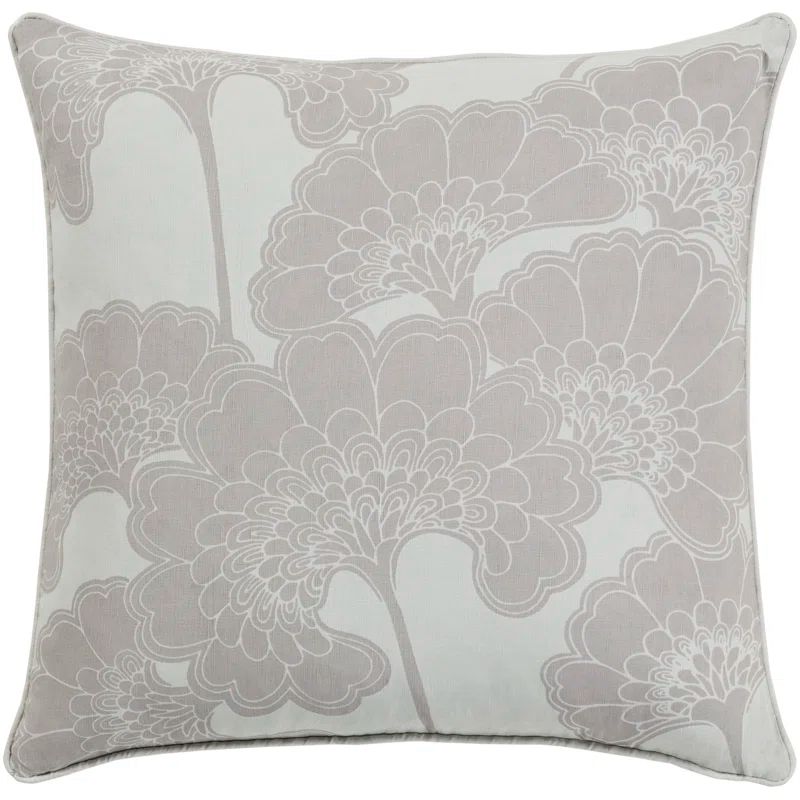 Taupe Linen Square Pillow with Japanese Floral Design