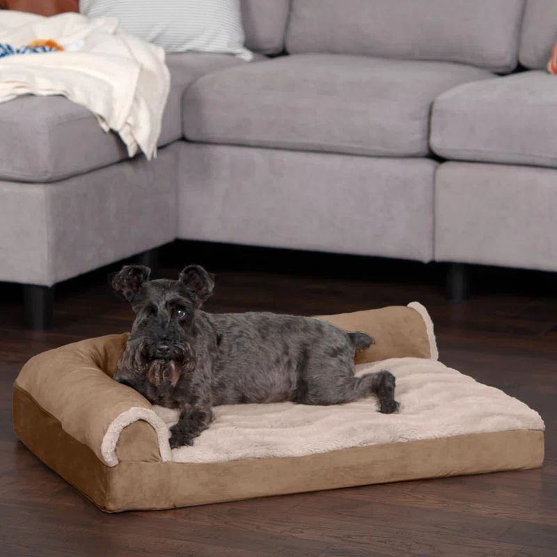 Medium Brownstone Orthopedic Faux Fur and Velvet Pet Bed