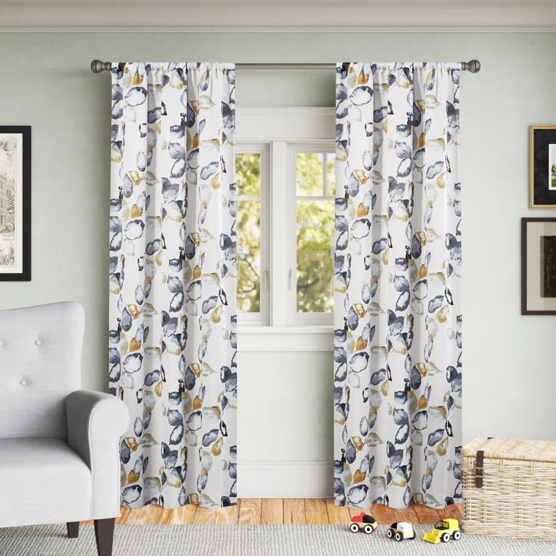 Yellow and Gray Botanical Watercolor Blackout Window Panel