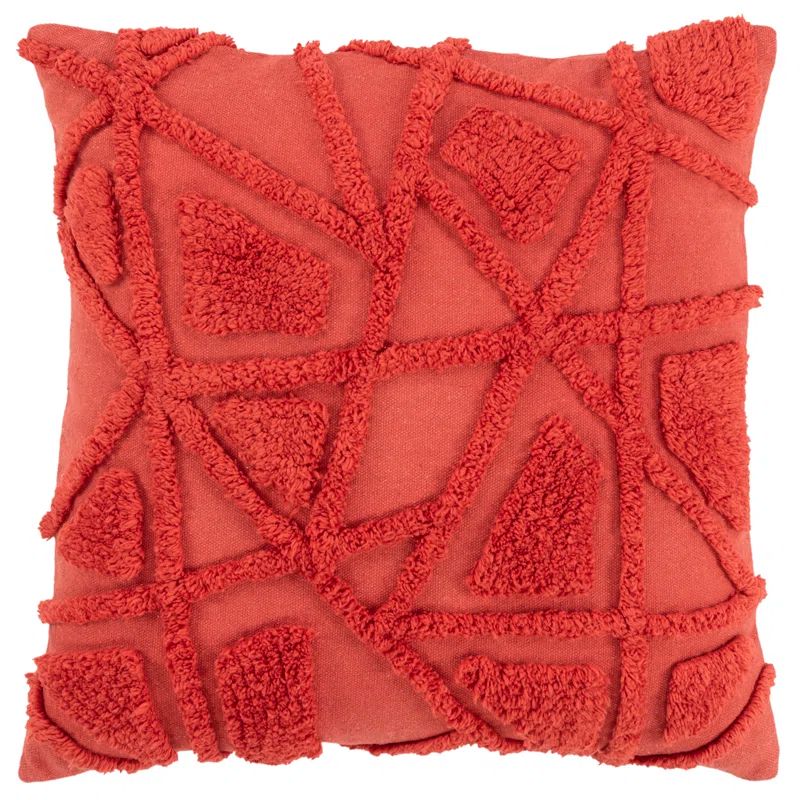 Coral 20" Square Cotton Blend Geometric Tufted Throw Pillow