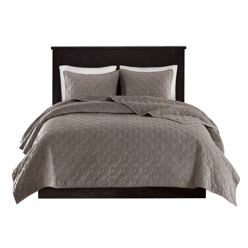 Taupe King Velvet Reversible Quilt Set with Shams